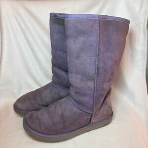 UGG Australia Classic Tall Purple Suede Sheepskin Boots Womens 5815